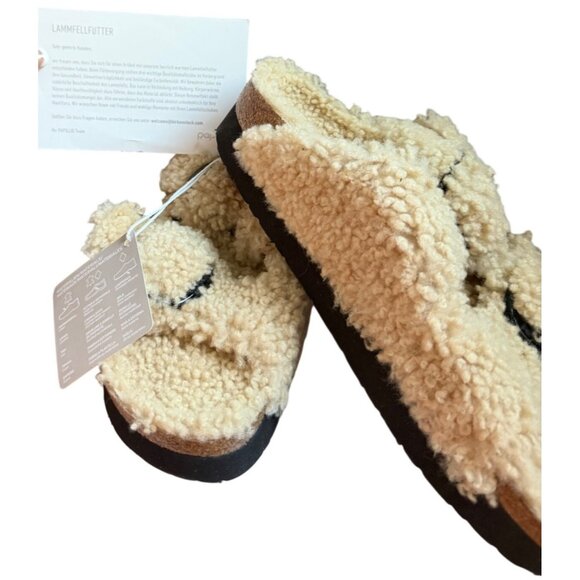 Papillio By Birkenstock Arizona Shearling Sandals Teddy Eggshell Size 39 8 New - Picture 3 of 16